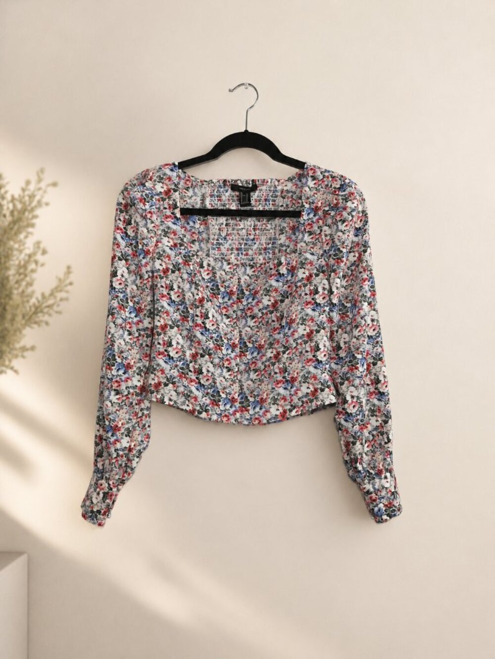 Floral Long Sleeve Crop Top | Size S